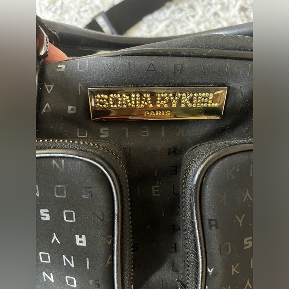 SONIA RYKIEL Signature Monogram Bag Satchel Logo Leather Hand Purse Crossbody xo - Picture 7 of 17